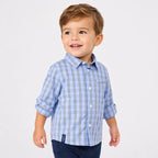 Camisa Semiformal Para Bebé Cuadros Manga Larga Mayoral® Celeste Cuadriculado 9 Meses