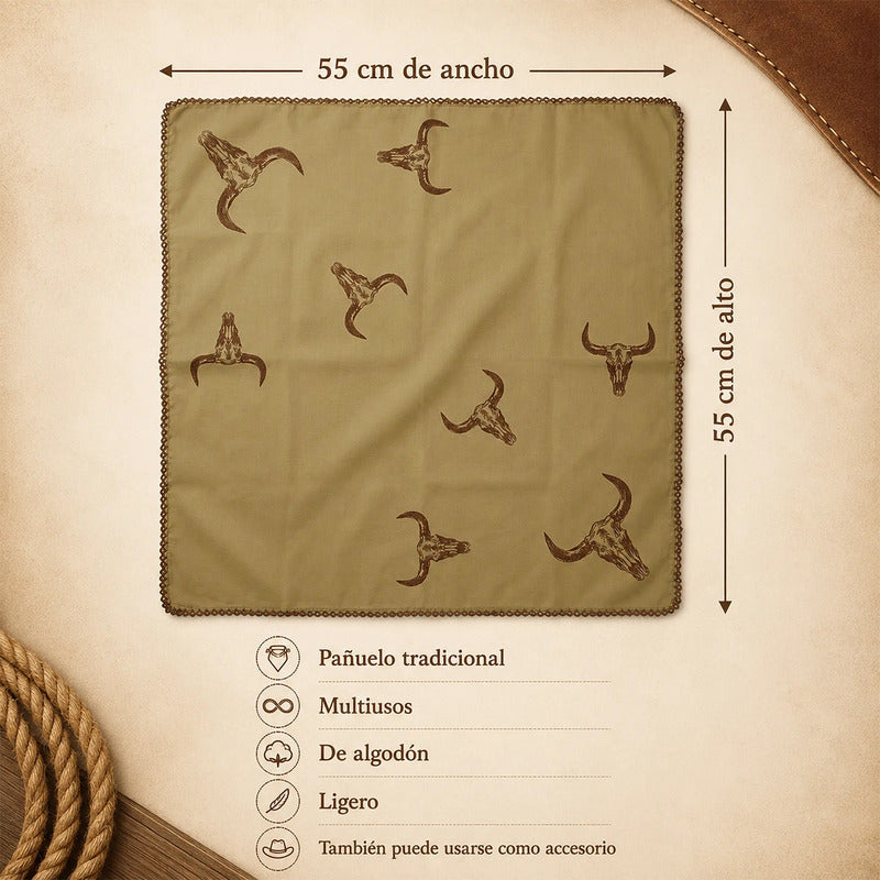 Pañuelo Multiusos Ligero Diseño Tradicional 55x55cm Verde Oliva Toros Unitalla