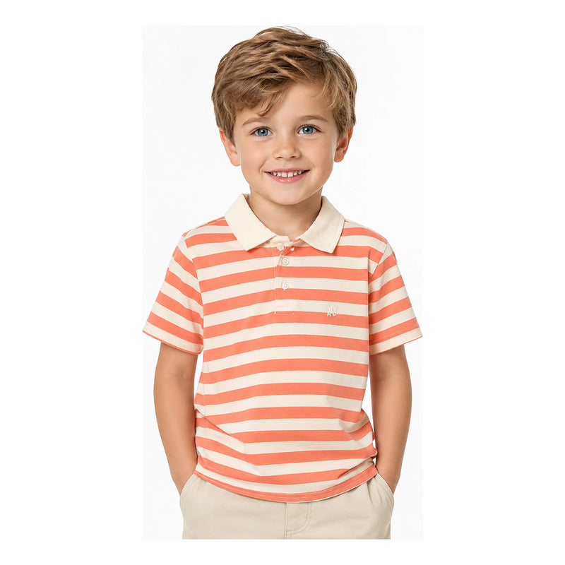 Playera Polo Casual Para Niño Mod.3110 Marca Mayoral® Naranja 3 Años Rayas