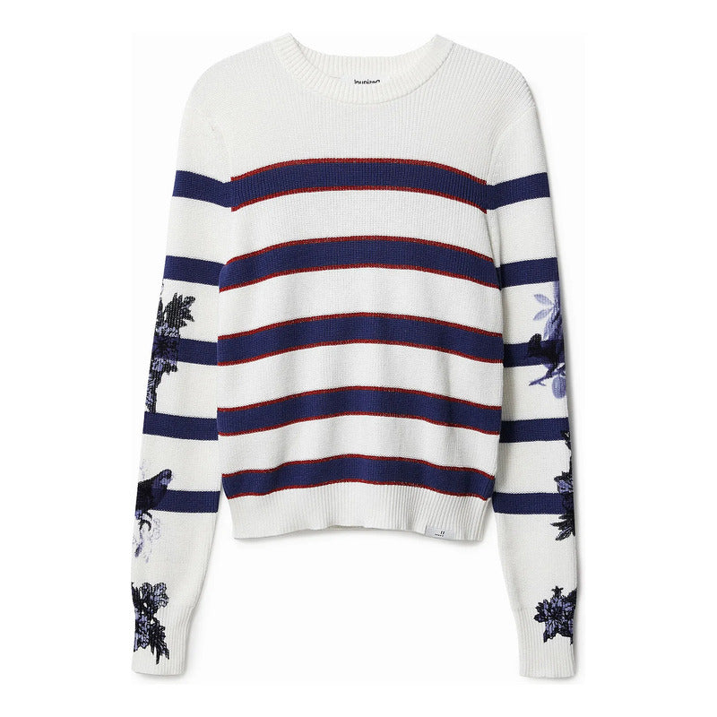 Suéter Casual Para Mujer 22swjf45/1000 Marca Desigual® Blanco Rayas Xs