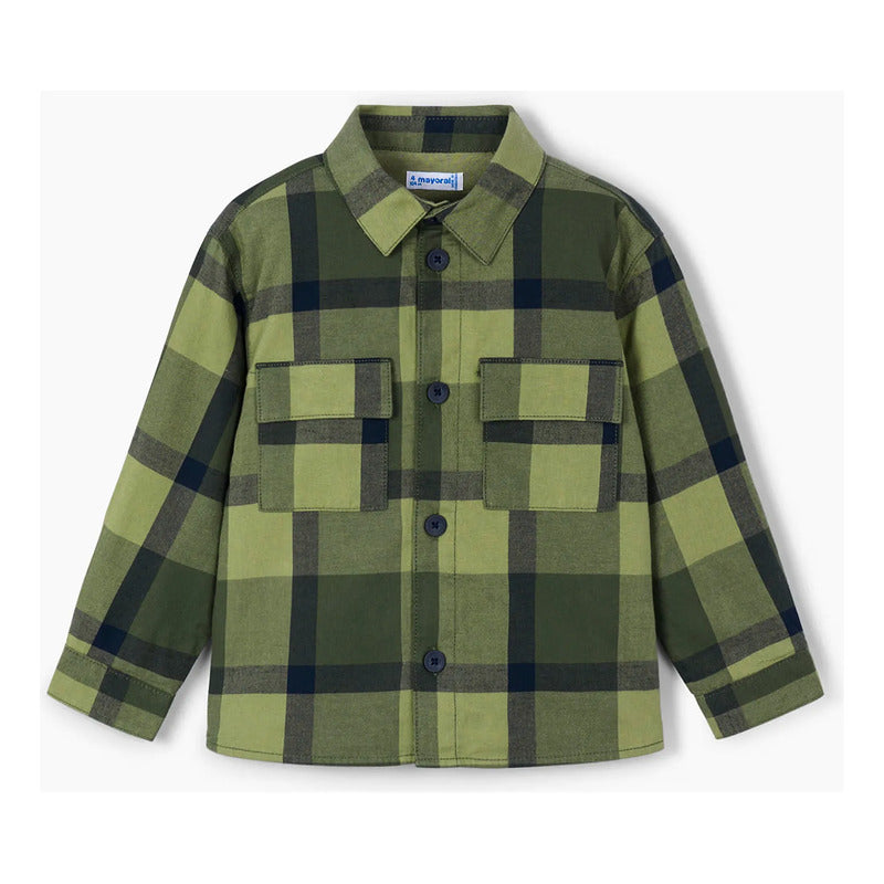 Camisa De Cuadros Para Niño Mod.4123 Marca Mayoral® Verde Olivo Cuadros 4