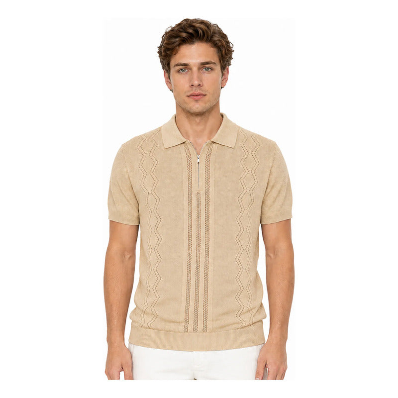 Playera Polo De Punto Para Hombre Mkhc0053 Marca Makn&co® Beige G Lisa