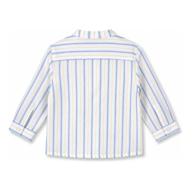 Camisa De Lino Casual Para Bebe Mod.1117 Marca Mayoral® Blanco/ Multicolor Rayas 12 Meses
