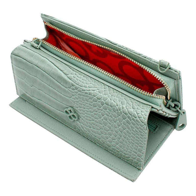 Cartera Mediana Crossbody Para Dama Mod. Ji 532 Jaime Ibiza® Aqua Croco Croco