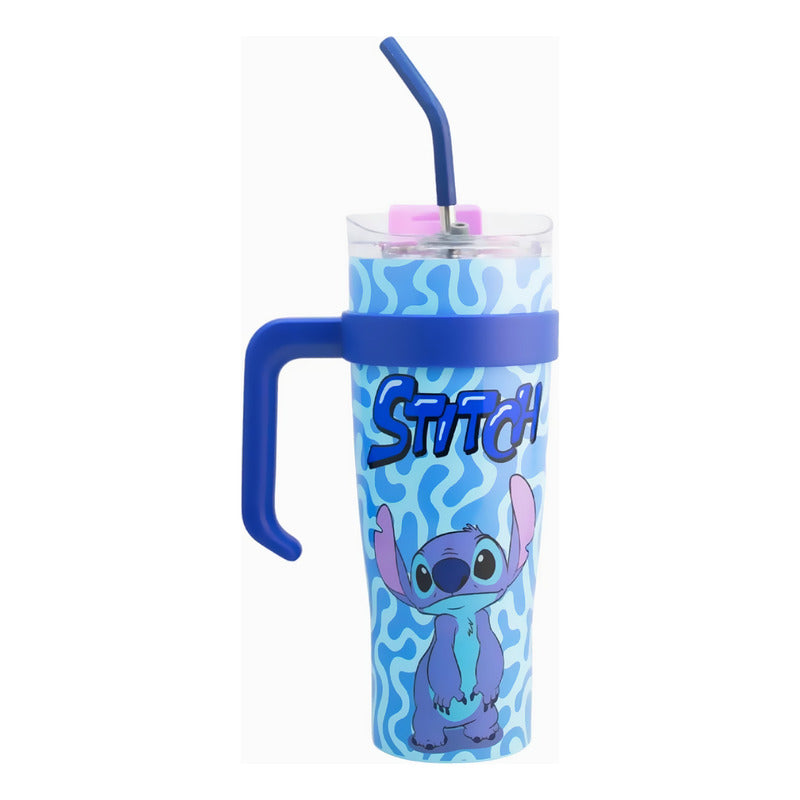 Termo Doble Pared Con Asa Y Popote 1.2 L Diseños Animados