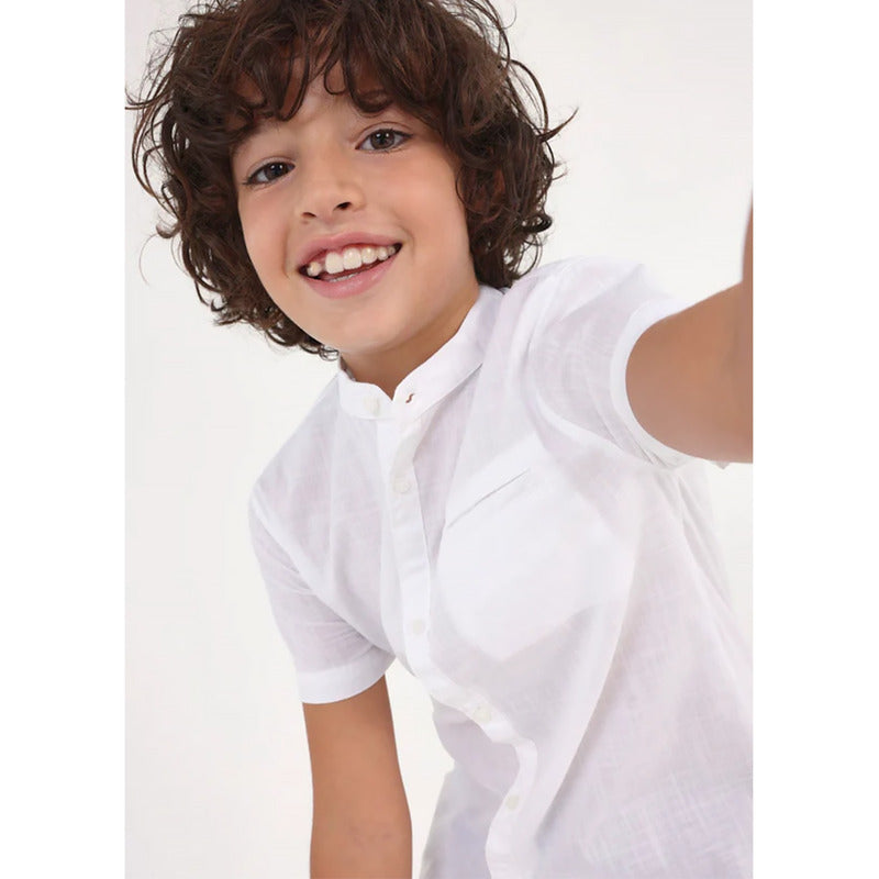 Camisa Cuello Mao Para Niño Mod.6113 Marca Mayoral® Blanco Liso 16 Años