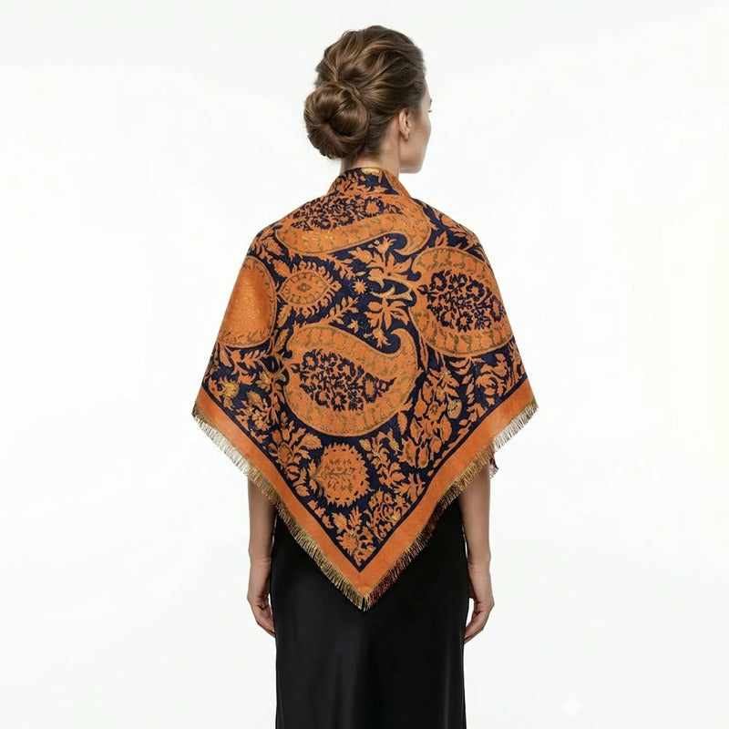 Chalina Chal Elegante Suave Para Mujer 130x130cm Naranja Naranja Geométrico Unitalla