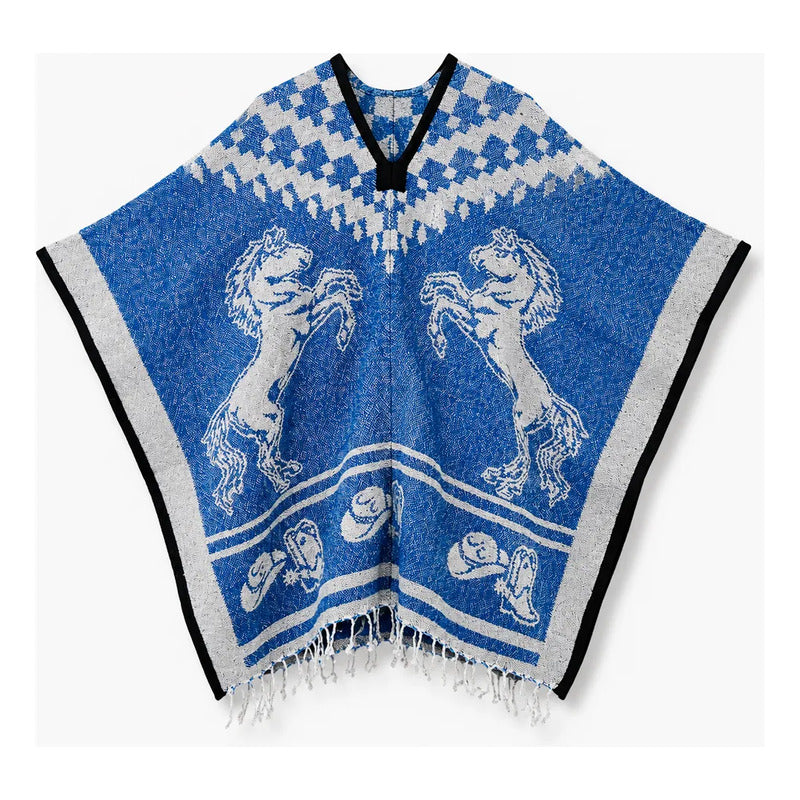 Jorongo Gaban Artesanal Mexicano Colores Azul Caballos Xg