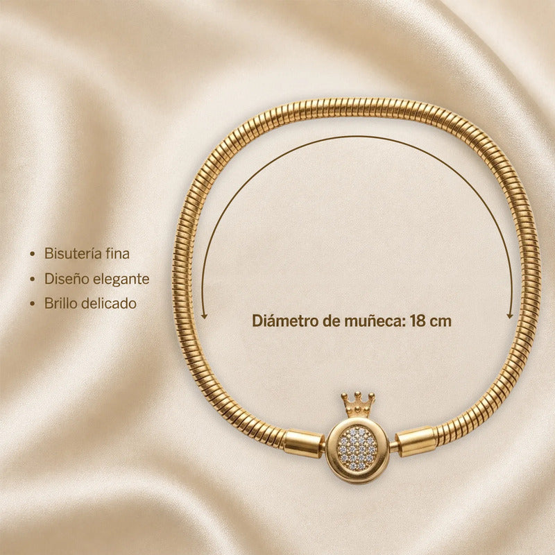 Pulsera Elegante Con Corona Para Mujer Bisutería Fina Dorado 18 Cm