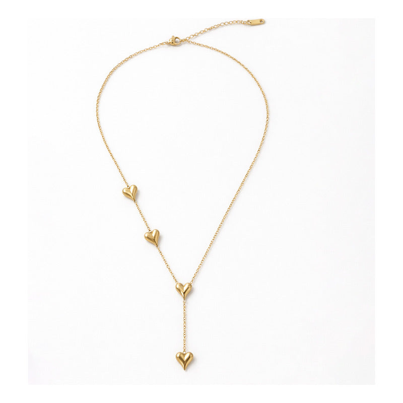 Set Joyería Elegante Para Mujer Collar Y Aretes Corazones Dorado