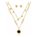 Set Joyería Elegante Collar Y Aretes Layering Con Colgante Dorado