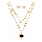 Set Joyería Elegante Collar Y Aretes Layering Con Colgante Dorado
