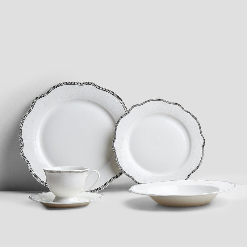 Vajilla De Porcelana Con Filo Platino 20pz Marca Kaiser® Blanco Filo Platino