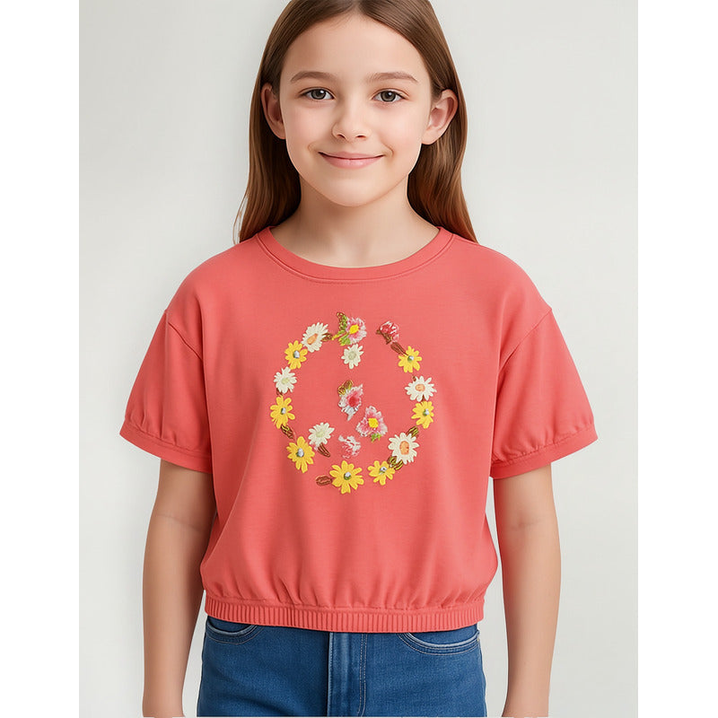 Blusa Casual Para Niña Mod.6056 Marca Mayoral® Rojo Flores 10 Años