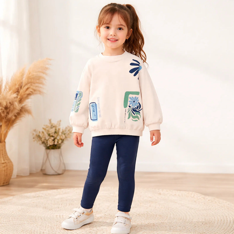 Conjunto Legging Y Sudadera Para Niña M.4726 Marca Mayoral® Beige/ Azul Marino Floreado 4