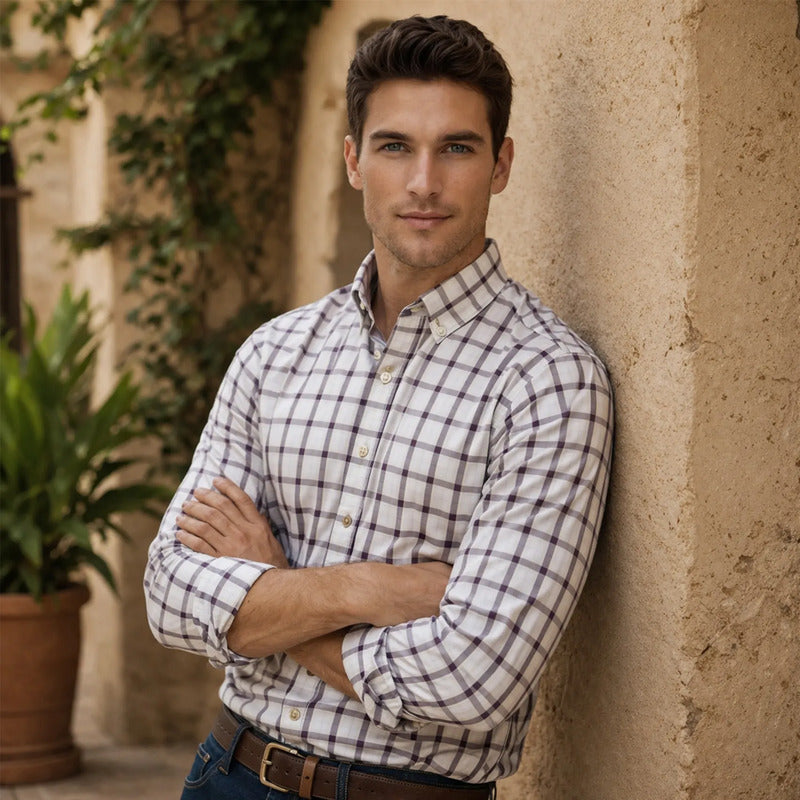 Camisa Casual Para Hombre De Algodón M.b61104 Marca Bobois® Multicolor Cuadriculado Ch
