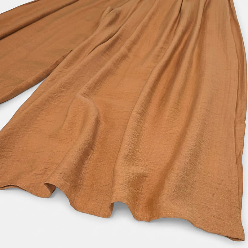 Pantalón Palazzo Lino Pierna Ancha Pg00677 Marca Ferriano® Camel Lisa G