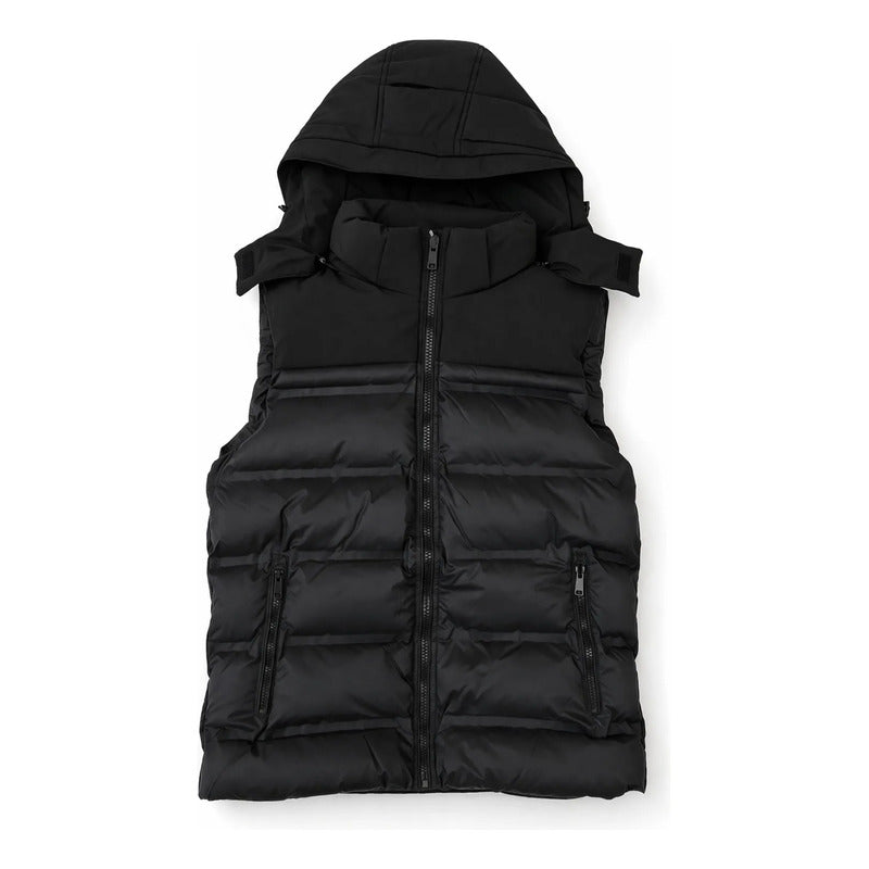 Chaleco Para Hombre Acolchado Con Capucha M.h45305 Bobois® Negro Lisa G