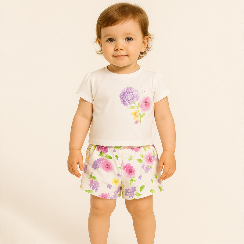 Conjunto Para Bebé Blusa+short Mod.1610 Marca Mayoral® Multicolor Blanco 4-6 Meses