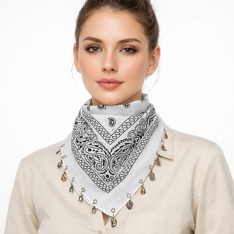 Paliacate Tradicional Multiusos Accesorio Unisex 55x55cm Blanco Geométrico Unitalla