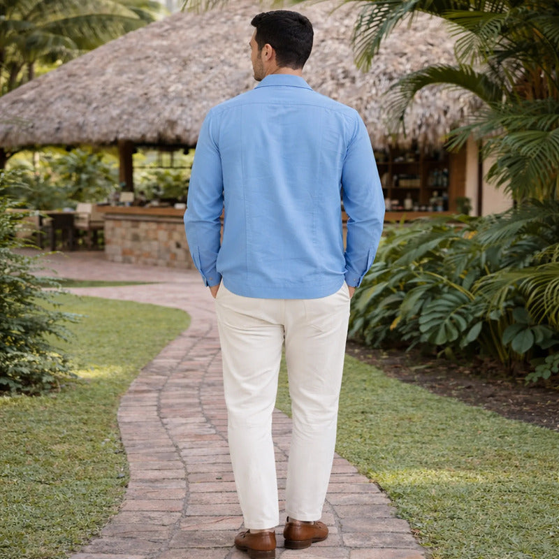 Guayabera Para Caballero Mod.mo012152 Marca Monsieur® Azul Cielo Xg