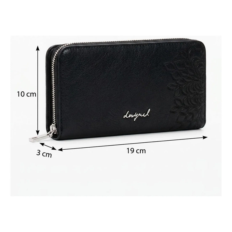 Cartera Mediana Con Bordado 26sayp2 Marca Desigual® Negro Floreado