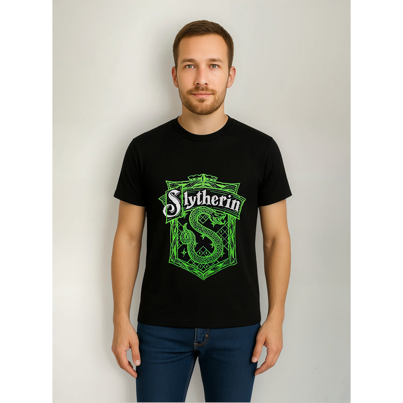 Playera De Hombre Con Estampado De Películas American Level® Negro Slytherin G Lisa