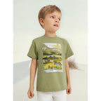 Playera Casual Comoda Para Niño Marca Mayoral® Verde Claro Safari 3 Estampa Localizada