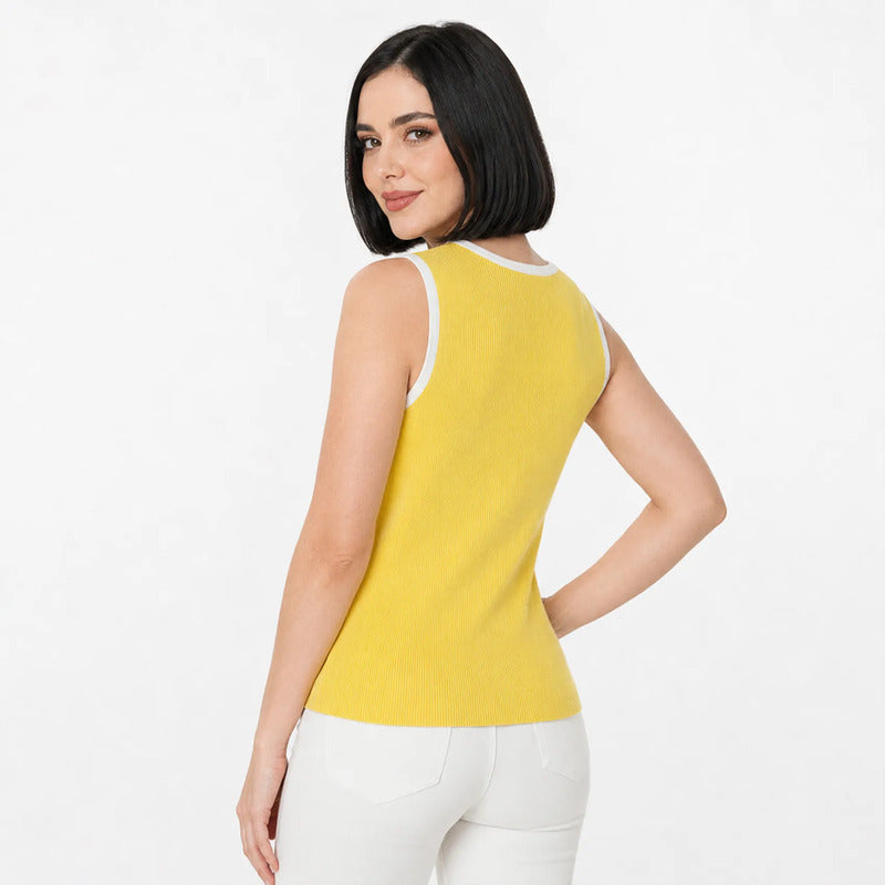 Blusa De Mujer Con Decoración Frontal Aml-6288 Marca Aspik® Amarillo Lisa M