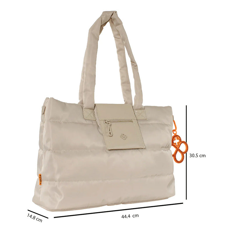 Bolso Tote Para Mujer Mod. Ji 2829 Marca Jaime Ibiza® Beige Lisa Níquel