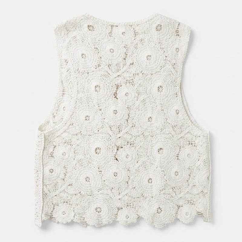 Blusa Tipo Crochet Para Mujer Mod. Bt00818 Marca Ferriano® Ivory Geométrico Ch