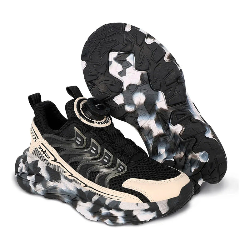Tenis Casual Para Niño Mod.205601a Marca Coqueta Y Audaz® Negro Geométrico 18 Mx