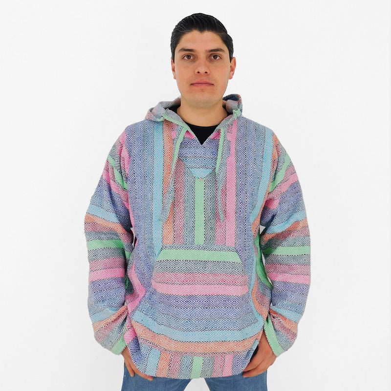 Suéter Poncho Canguro Artesanal Hoodie Acrilico Colores