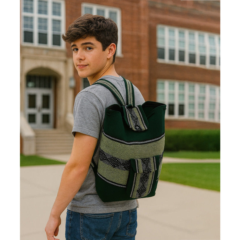 Mochila Artesanal Tejida Tipo Morral Con Bolsillo Frontal 10kg