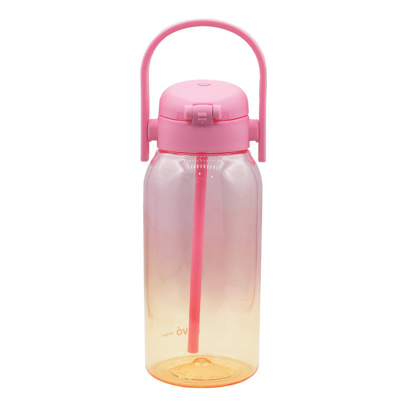 Botella Para Agua Con Popote Marca Nuvó® Sport 1 Litro Rosa- Amarillo