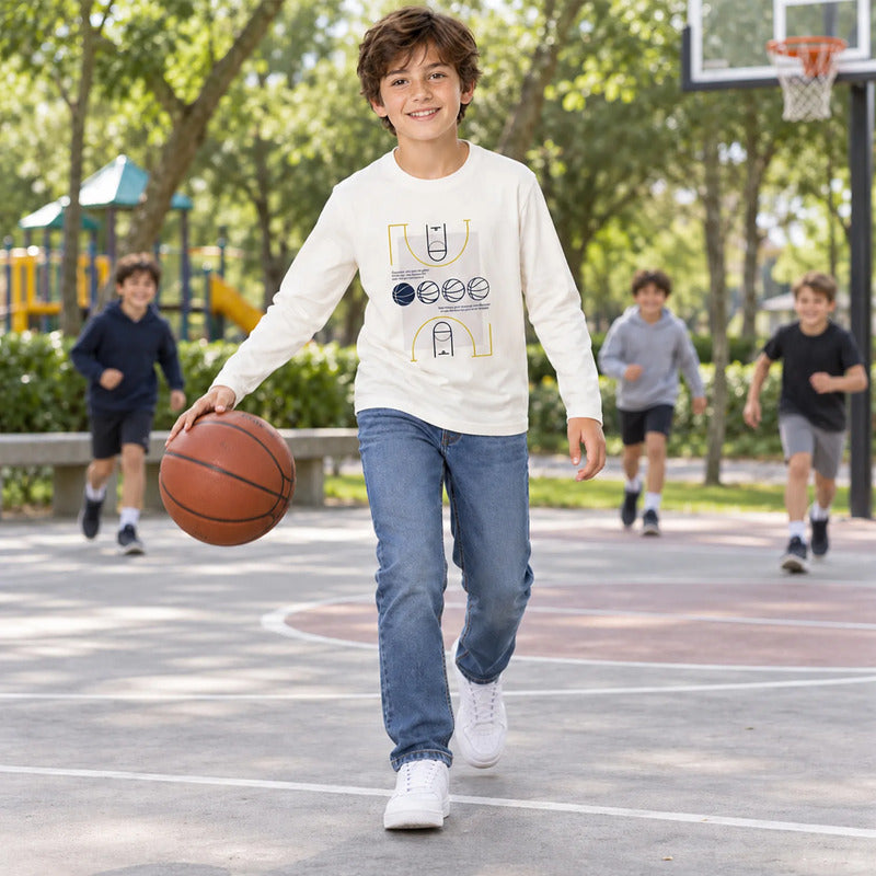 Playera Casual Para Niño Mod.7045 Marca Nukutavake Mayoral® Beige Básquetbol 10 Años Lisa