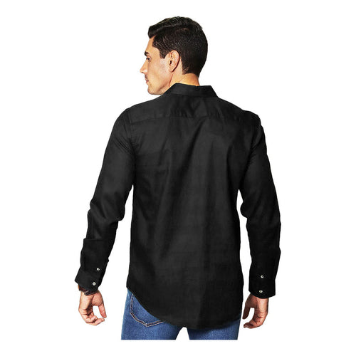Camisa Para Hombre Manga Larga Mod.b35112 Marca Bobois® Negro Rayas G