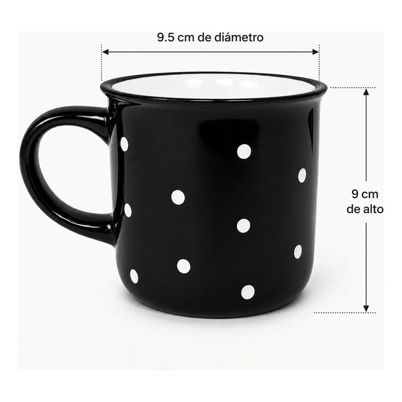 Taza De Ceramica Con Puntos 340ml Mod. 1744-60 Negro Puntos