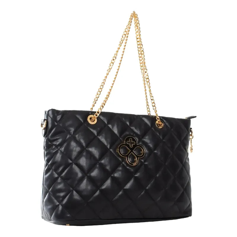 Bolso Satchel Para Dama Mod.2809 Marca Jaime Ibiza® Negro Rombos Oro Dorado