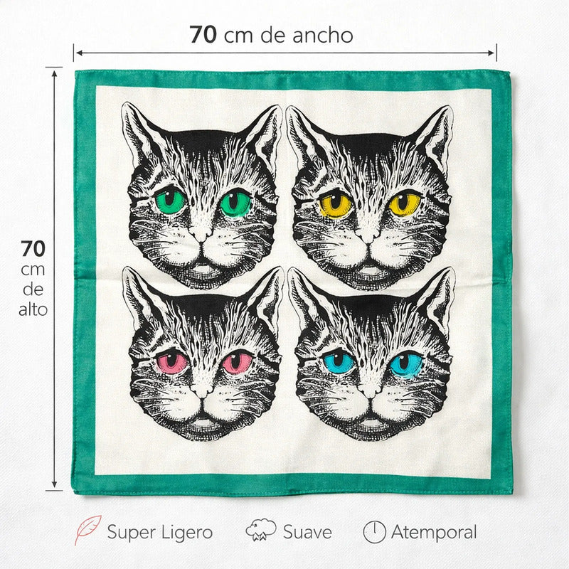 Mascada Ejecutiva De Satín Cuadrada Fina Para Mujer Multicolor Gatos Unitalla