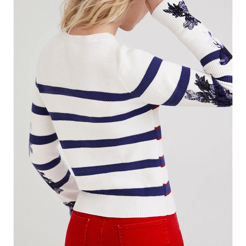 Suéter Casual Para Mujer 22swjf45/1000 Marca Desigual® Blanco Rayas S