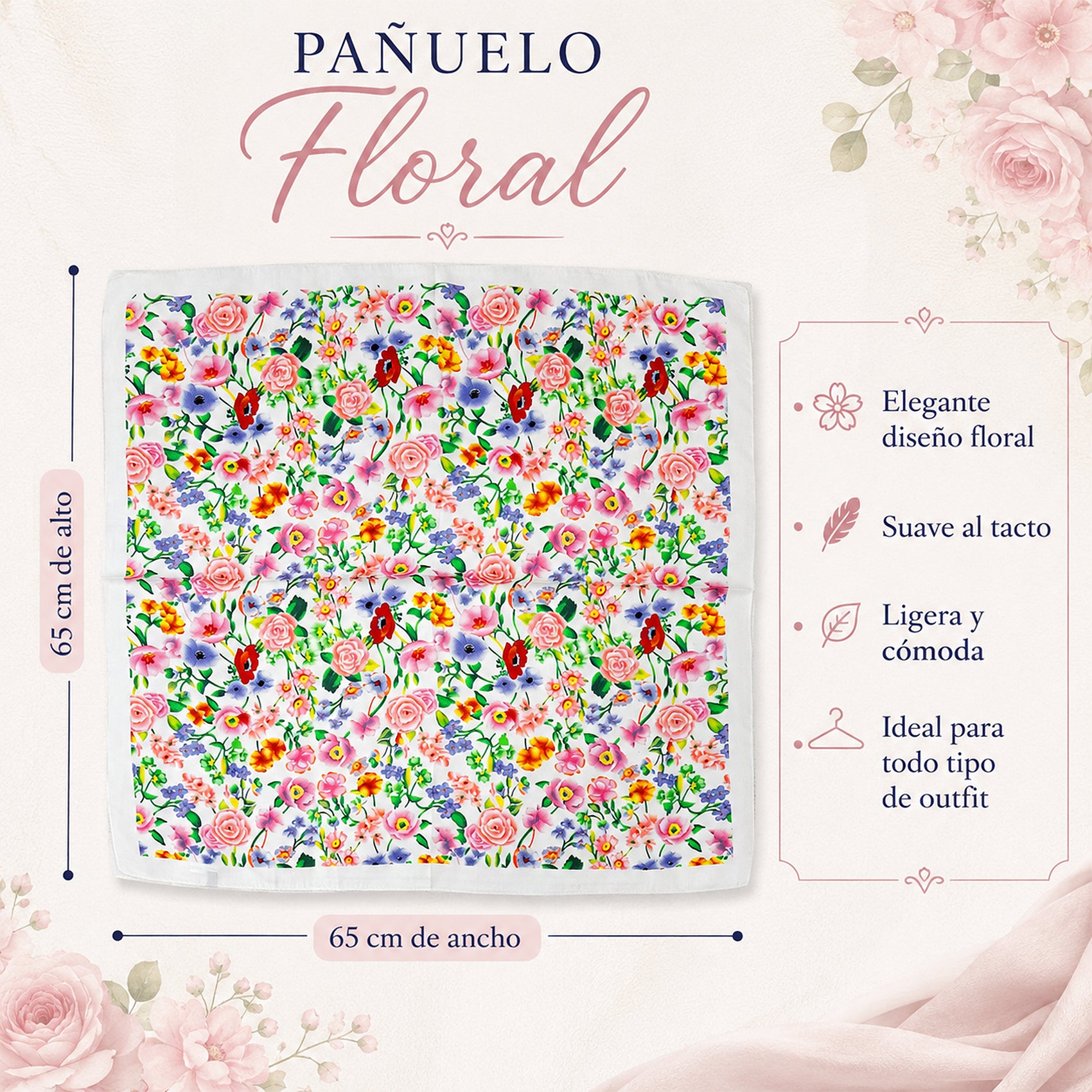Mascada Ejecutiva De Satín Cuadrada Fina Para Mujer Floral Primaveral